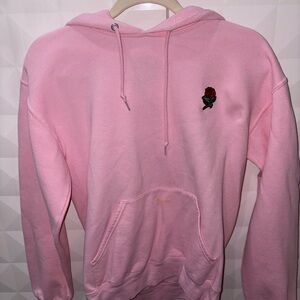 Pink Hoodie with Embroidered Red Rose🌹🩷